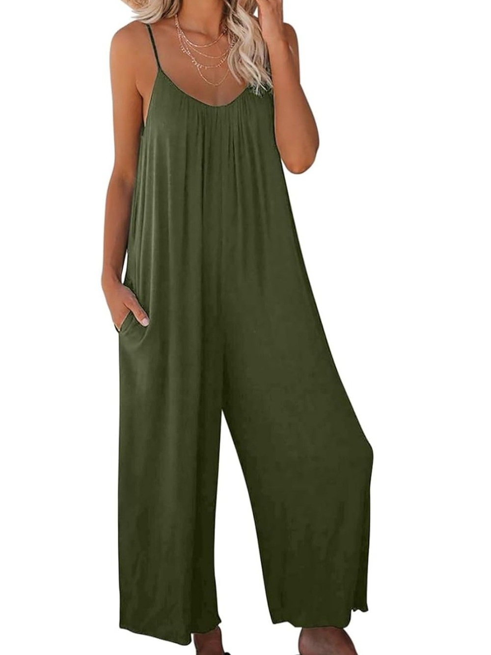 Women’s Olive Green Wide-Leg Jumpsuit